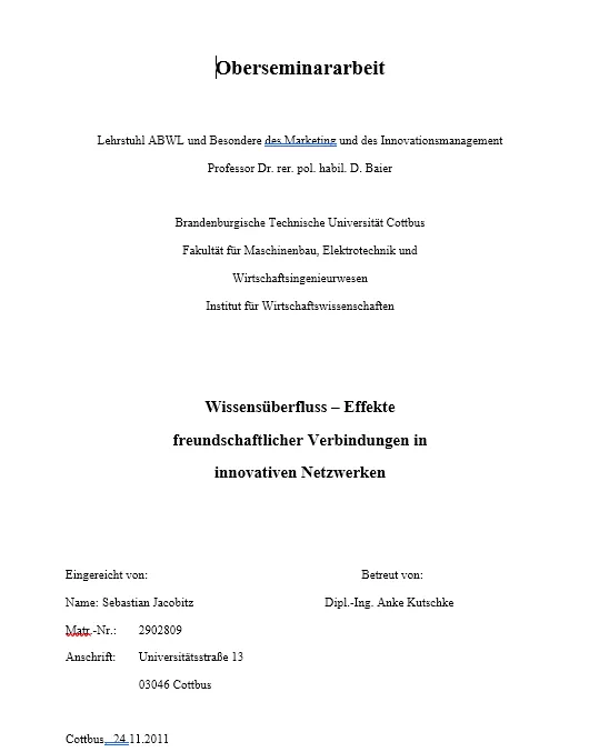 Seminarbeit Deckblatt
